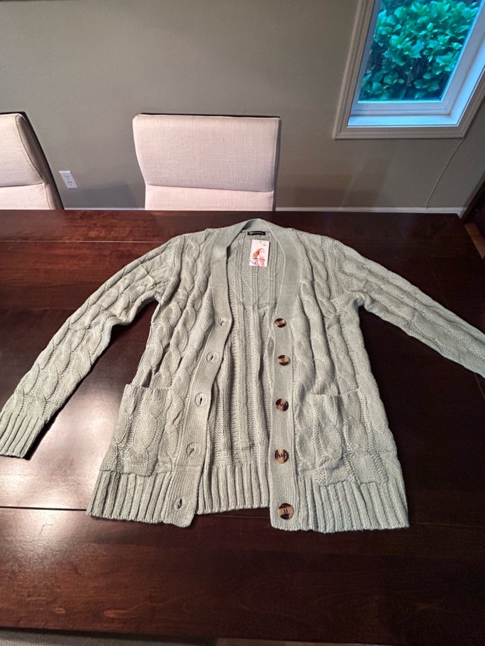 Cozy Cable Knit Button-Front Cardigan - Sage Green